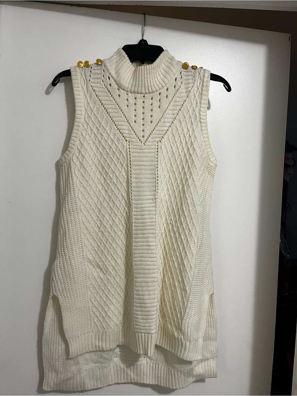 Sleeveless Mock Neck Cable Knit Sweater Vest - Cream